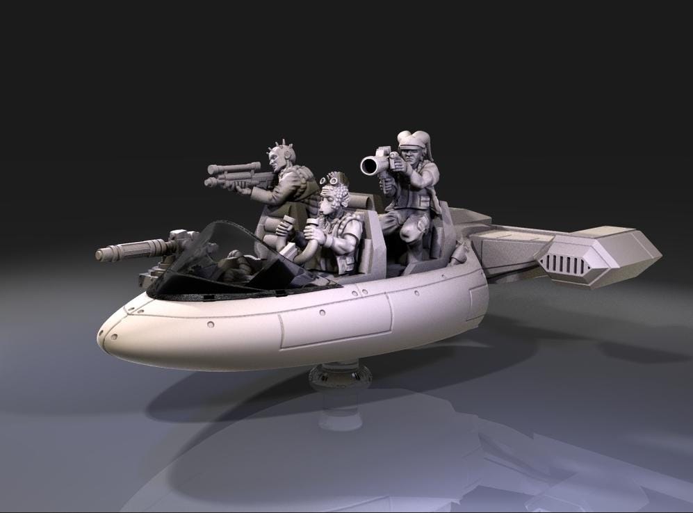 Rebel Alliance Guerrilla combat speeder kit for Star Wars Legion proxies, Grimdark Future or other miniatures games 35mm scale 105mm