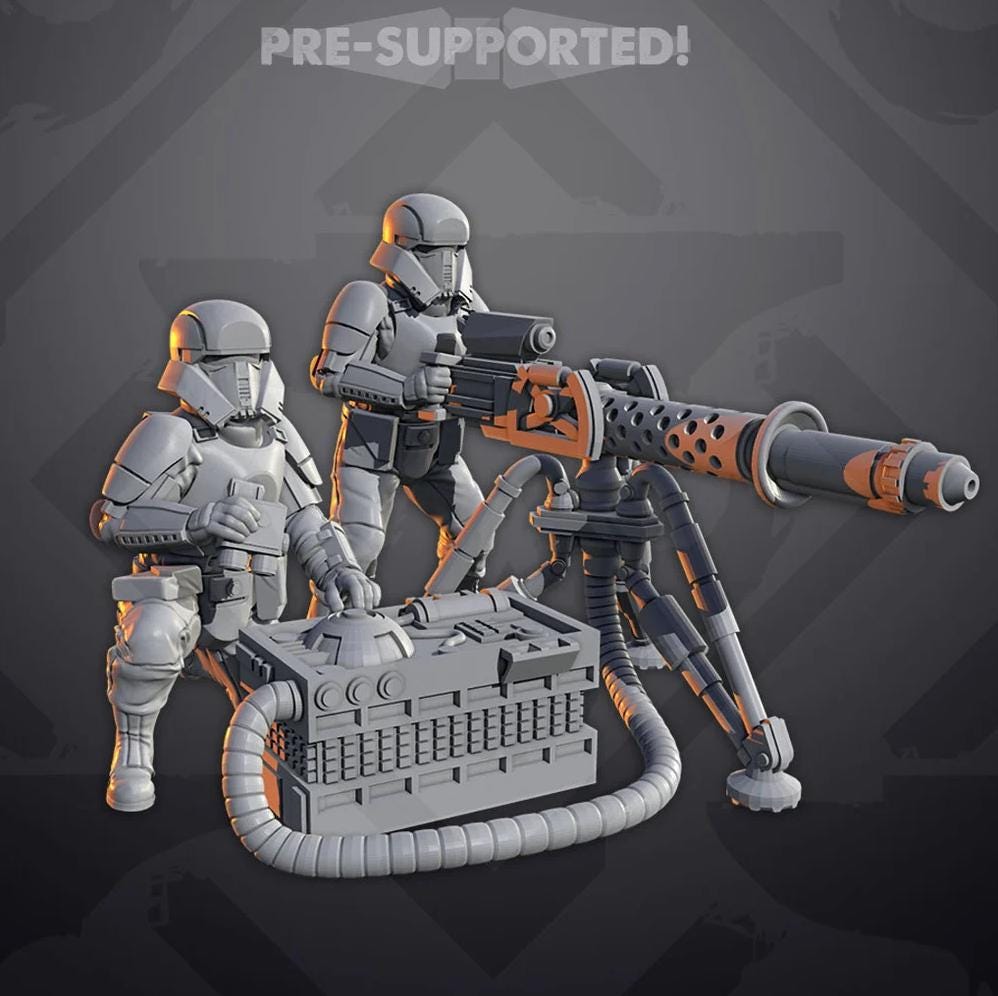 Imperial Frontier Mounted Gun Team (2) E-web for Star Wars Legion proxies, Grimdark Future or other miniatures games 35mm