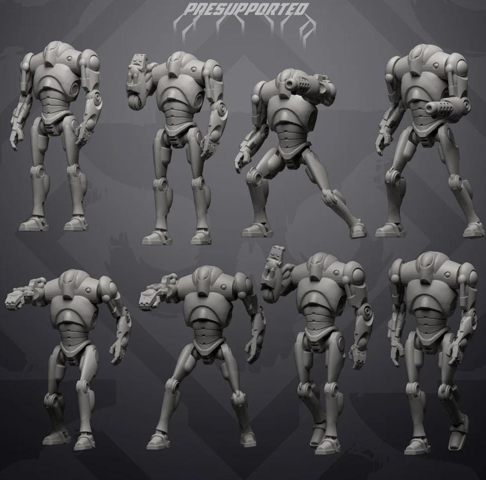Confederate Beefy Battle Drones (8) for Star Wars Legion proxies, Grimdark Future or other miniatures games 35mm