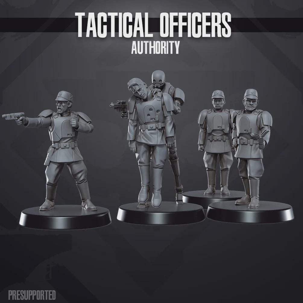Imperial Authority Armored Tactical Officers (4) for Star Wars Legion proxies, Grimdark Future 35mm