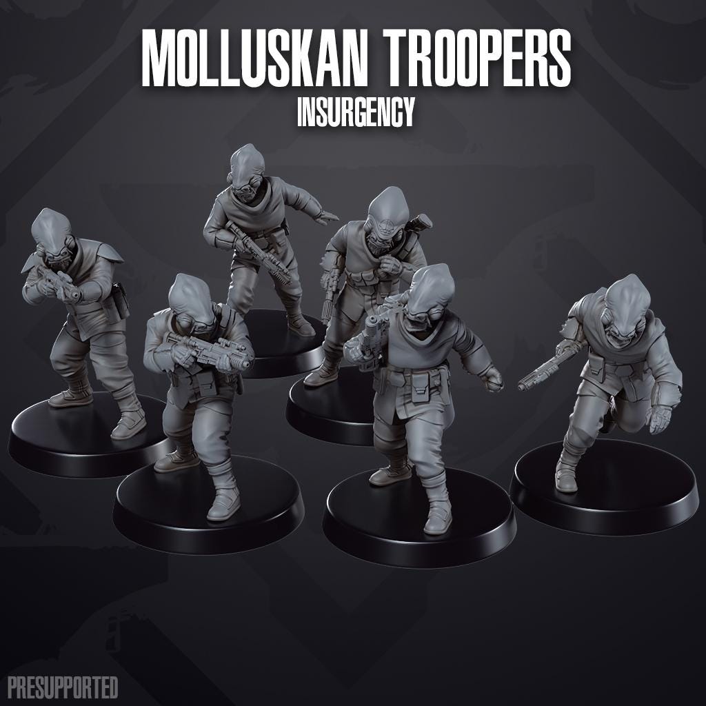 Rebel Alliance Molluskan Insurgents Team: 35mm Miniatures (6) Star Wars Legion Proxy