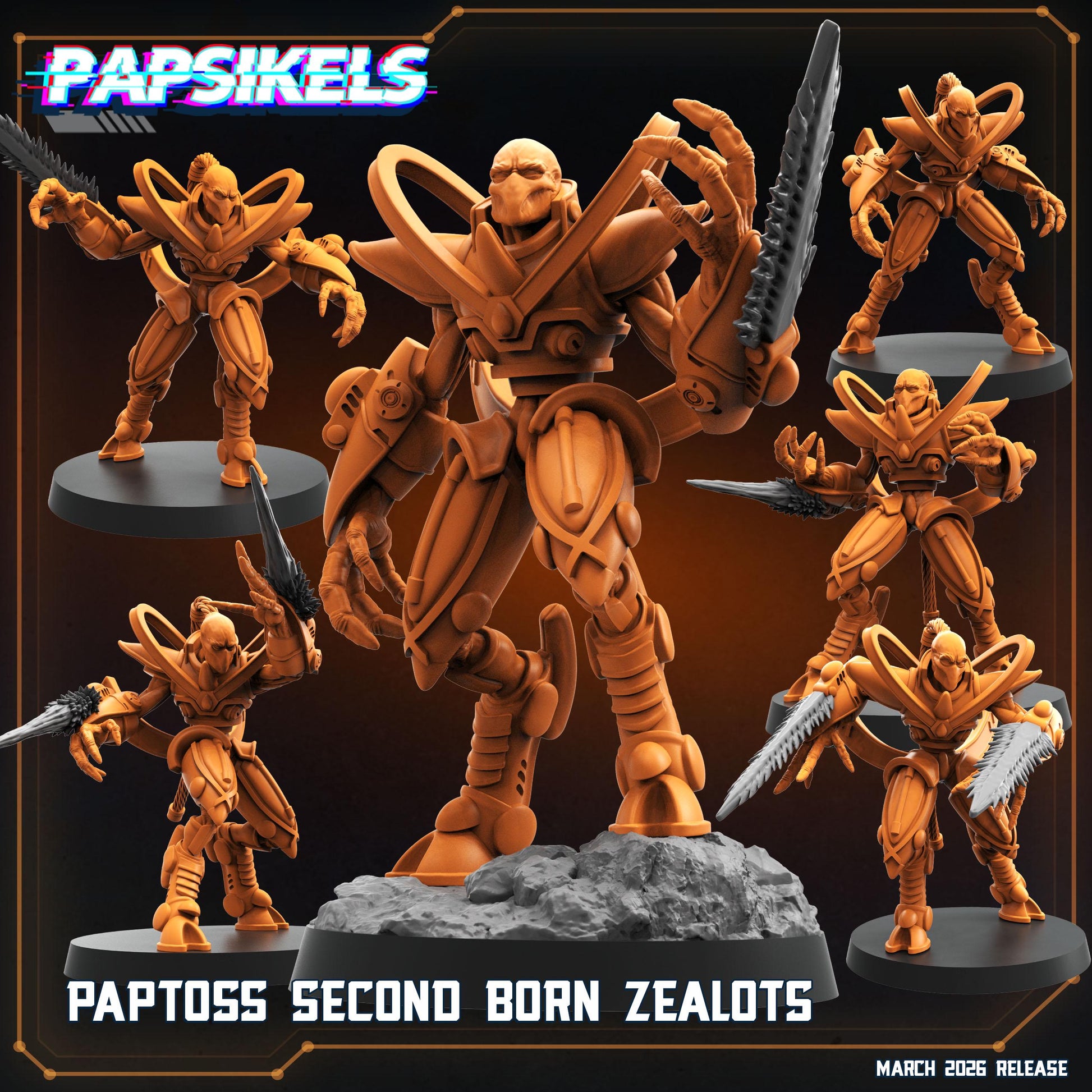 Papsikels Paptoss Second Born Fanatic Squad (6 Minis) for 32mm games like Grimdark Future