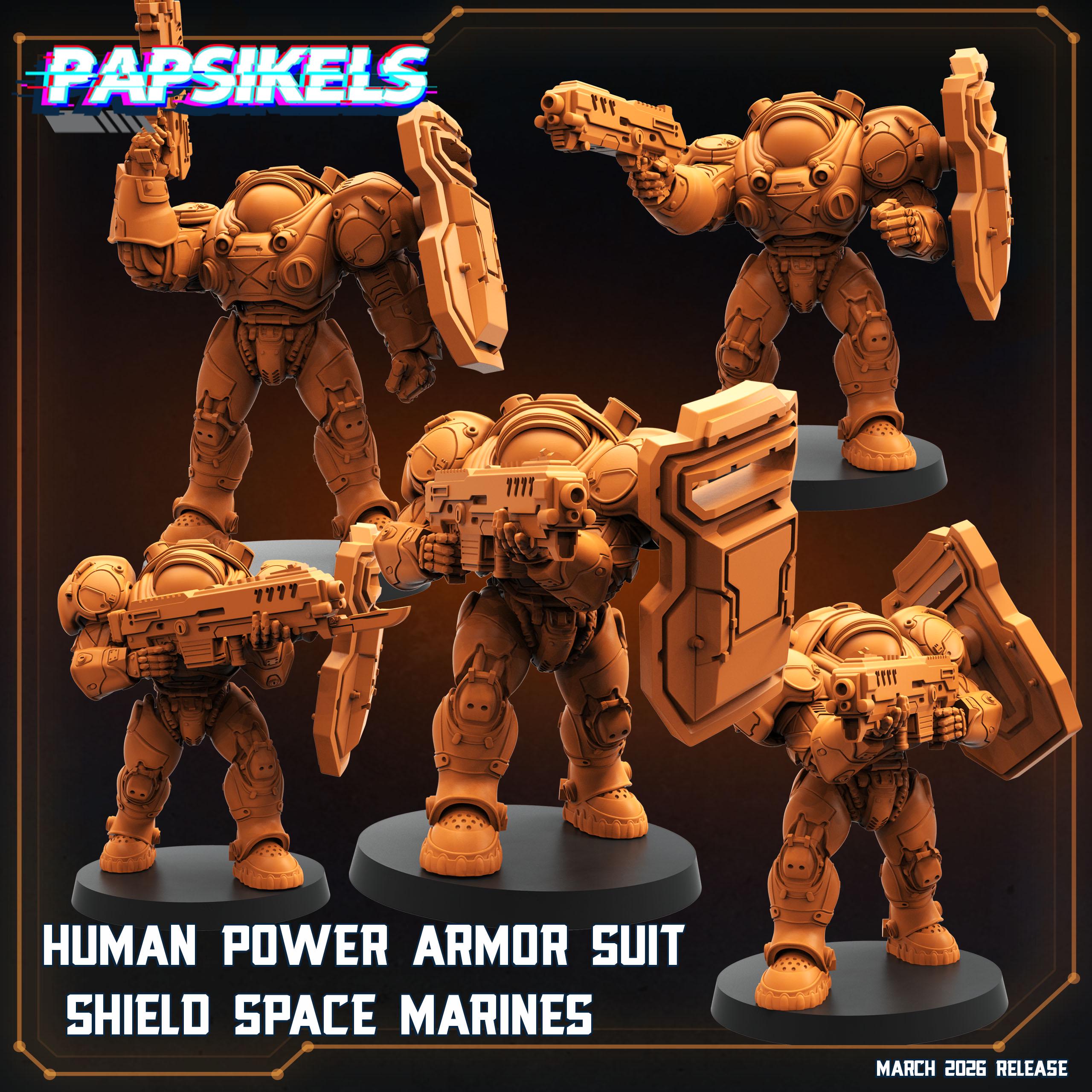 Papsikels Terran Powered Armored Marines Squad (5 Minis) for 32mm games like Grimdark Future