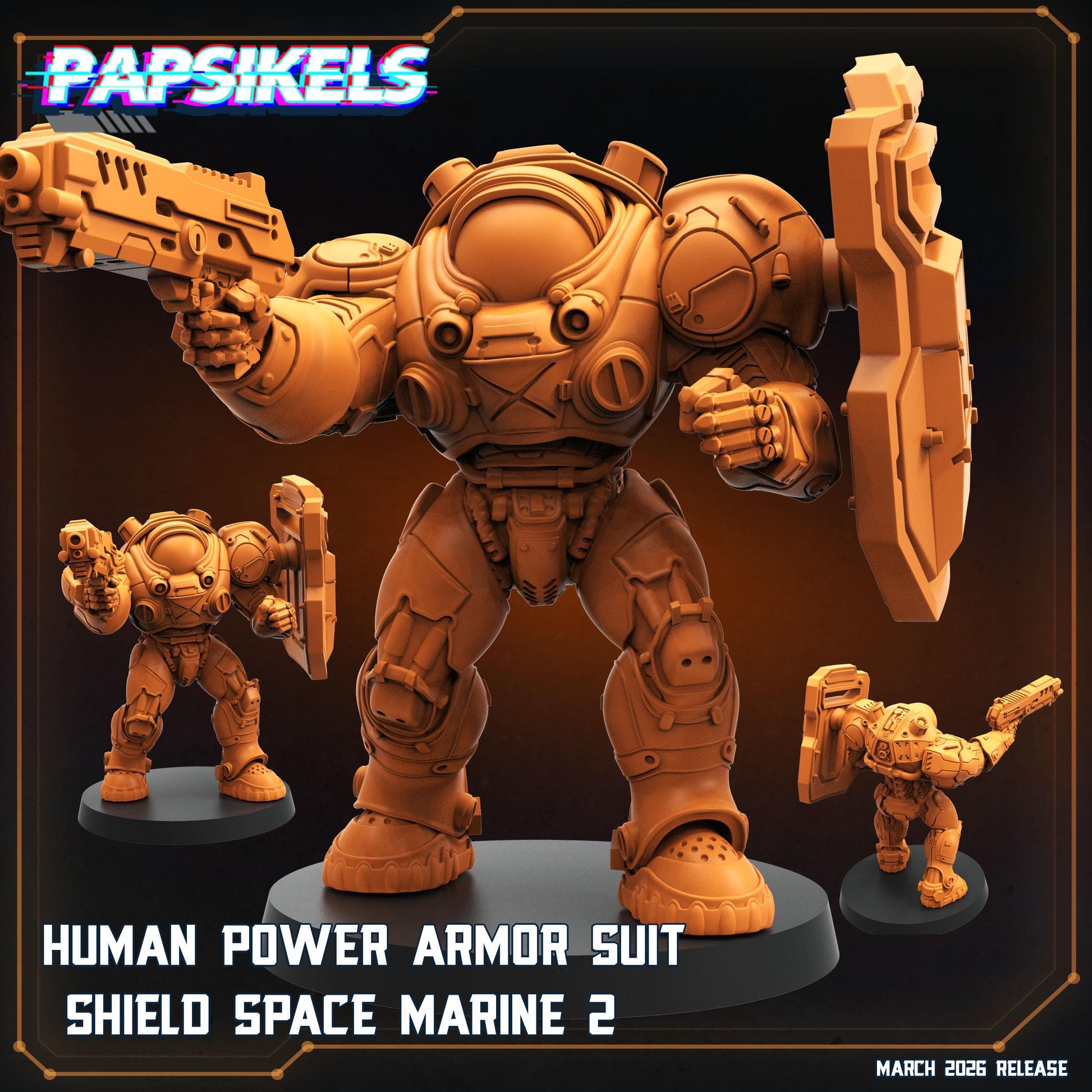 Papsikels Terran Powered Armored Marines Squad (5 Minis) for 32mm games like Grimdark Future