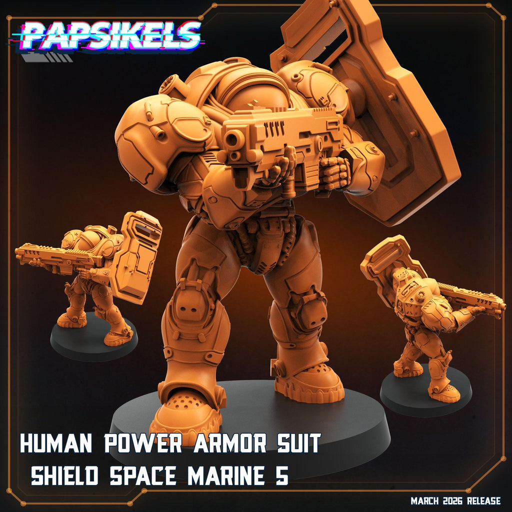 Papsikels Terran Powered Armored Marines Squad (5 Minis) for 32mm games like Grimdark Future