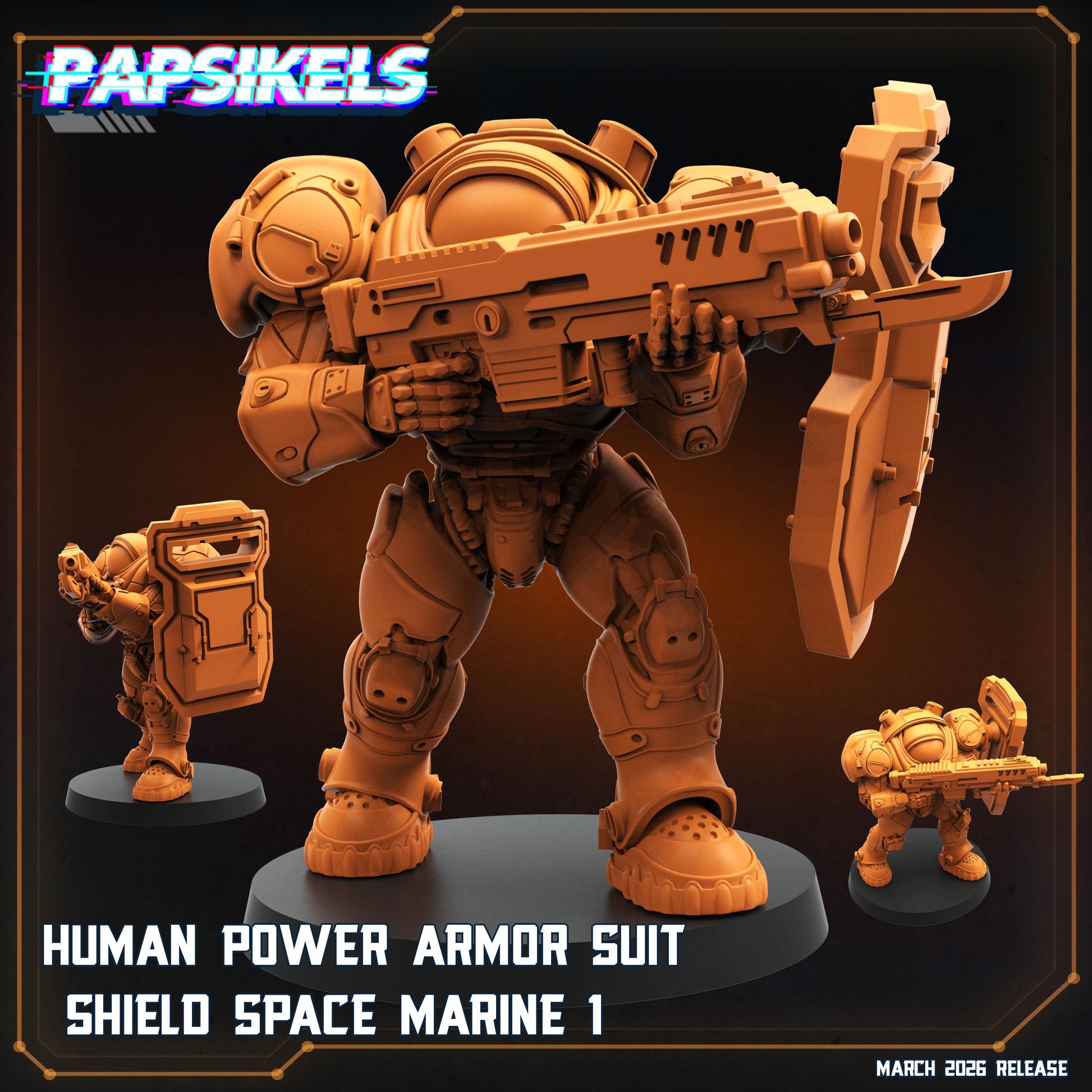 Papsikels Terran Powered Armored Marines Squad (5 Minis) for 32mm games like Grimdark Future