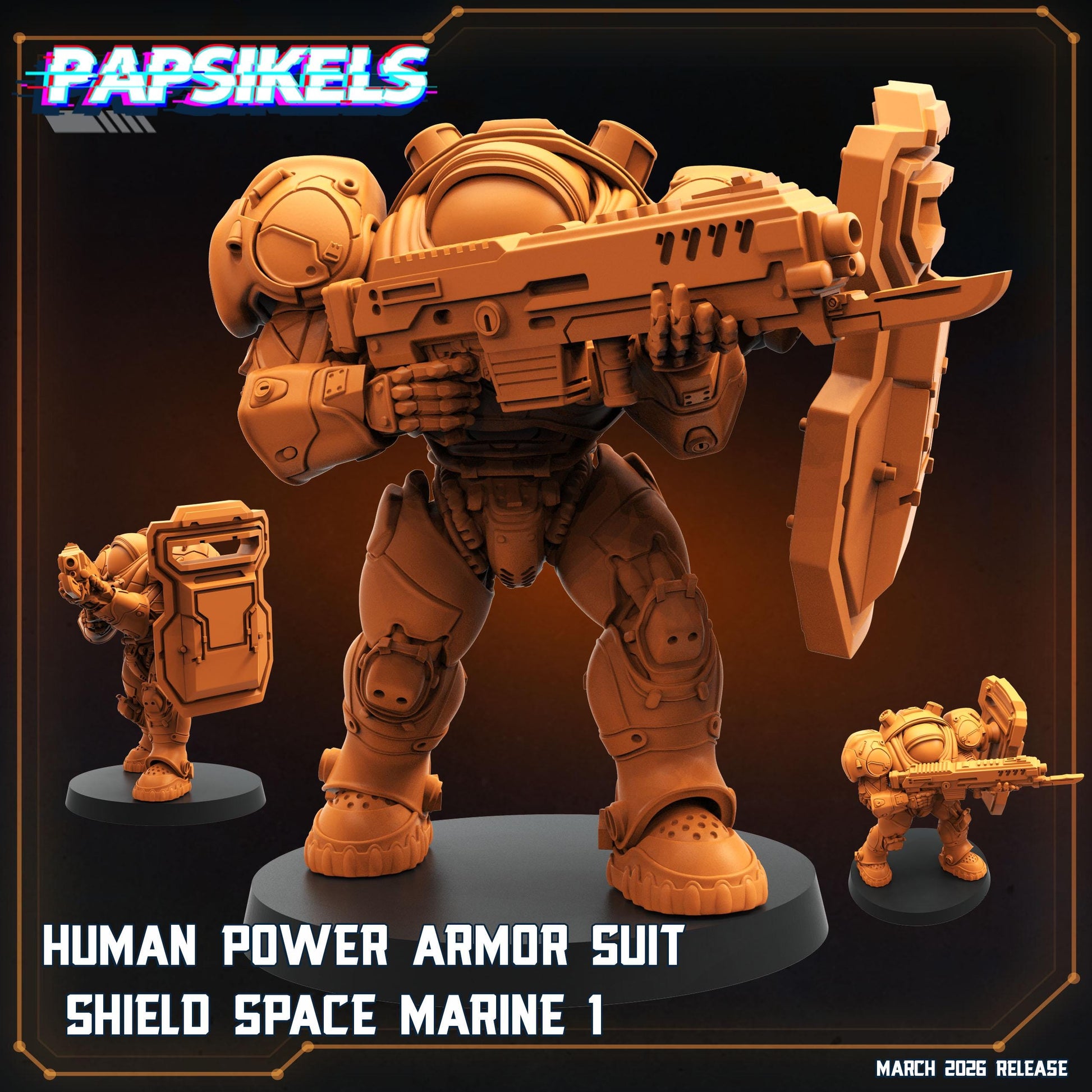 Papsikels Terran Powered Armored Marines Squad (5 Minis) for 32mm games like Grimdark Future