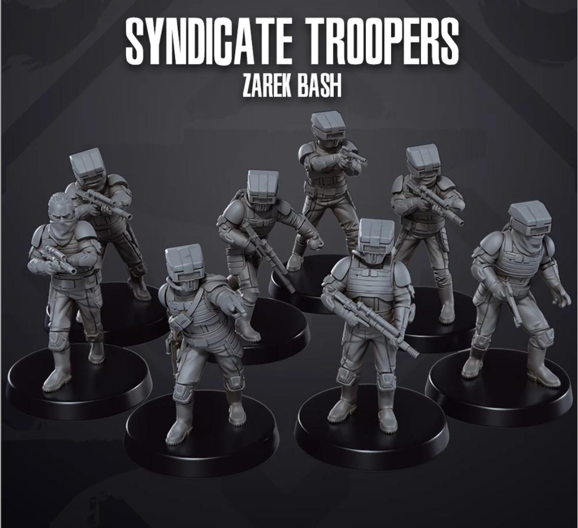 Galactic Scum Zarek Bash Syndicate Troopers (8) for Star Wars Legion proxies, Grimdark Future scale games 35mm