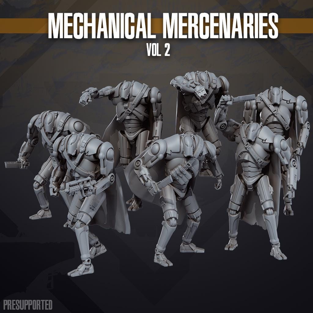 Galactic Scum Mechanical Mercenaries Vol. 2x (7) for Star Wars Legion proxies, Grimdark Future or other miniatures games 35mm